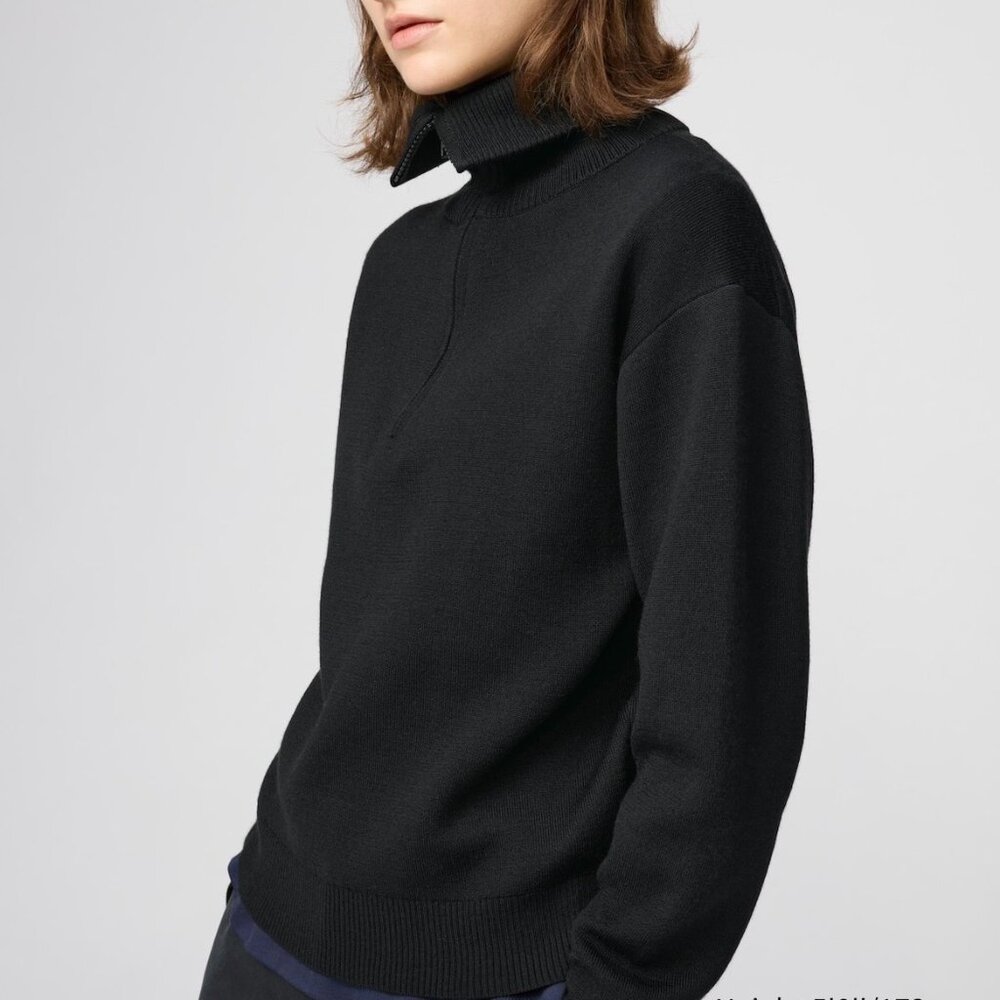 Uniqlo U Double Face Knit Half-Zip Sweater Black L